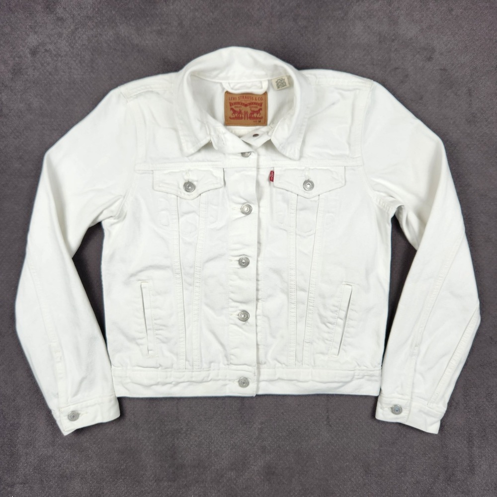 Levis Trucker Jacket Womens Medium White Classic Button Front Denim Unlined